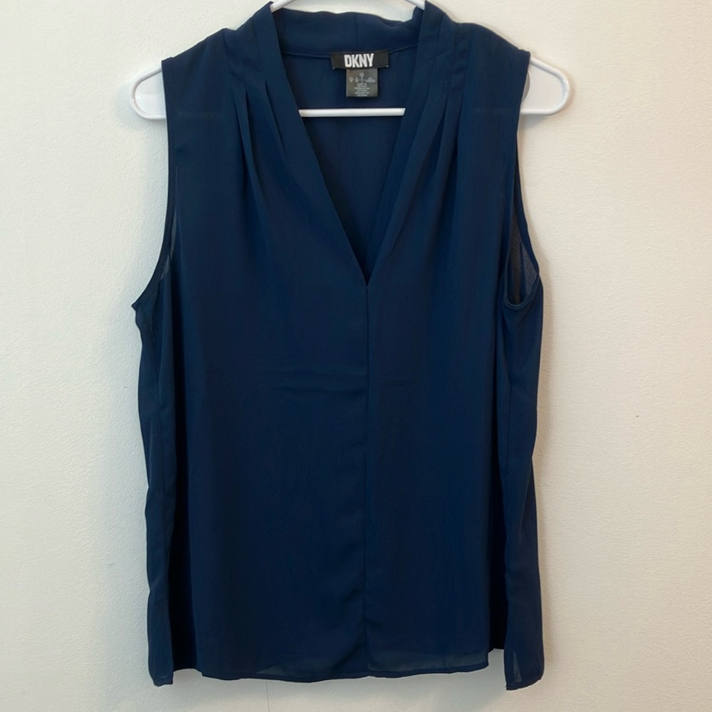DKNY Women's Deep Blue V-Neck Blouse